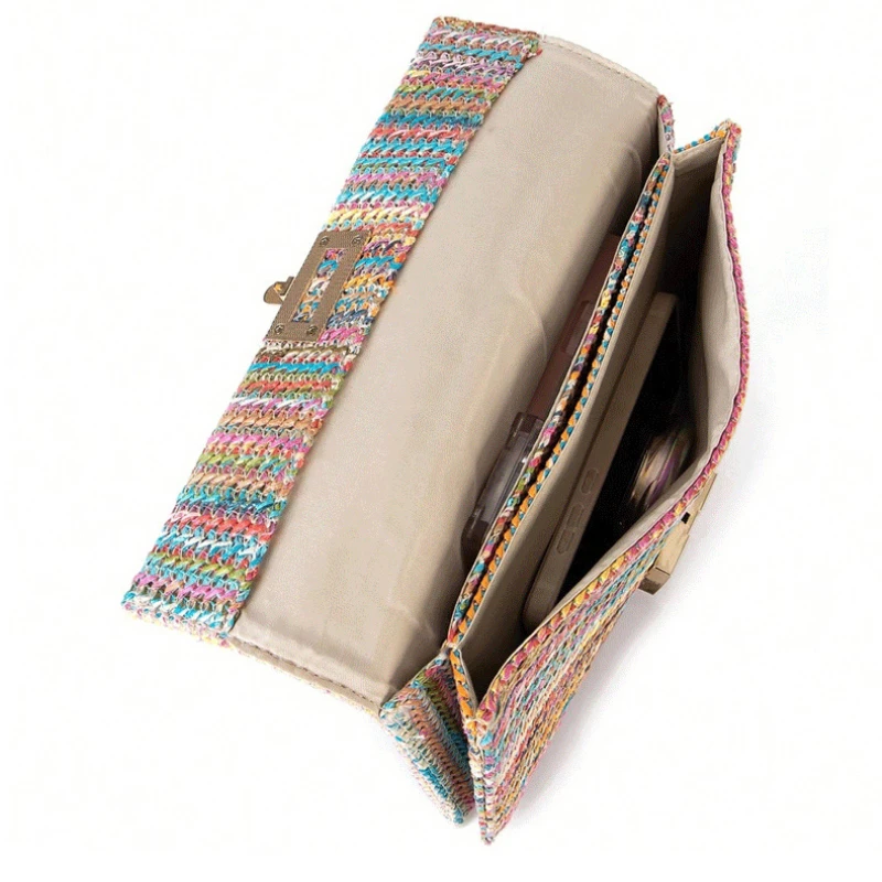 Casual Twist Lock Female Straw Bag For Women Lightweight Colorful Fashion Shoulder Woven Bag Vacation Style Crossbody Bags