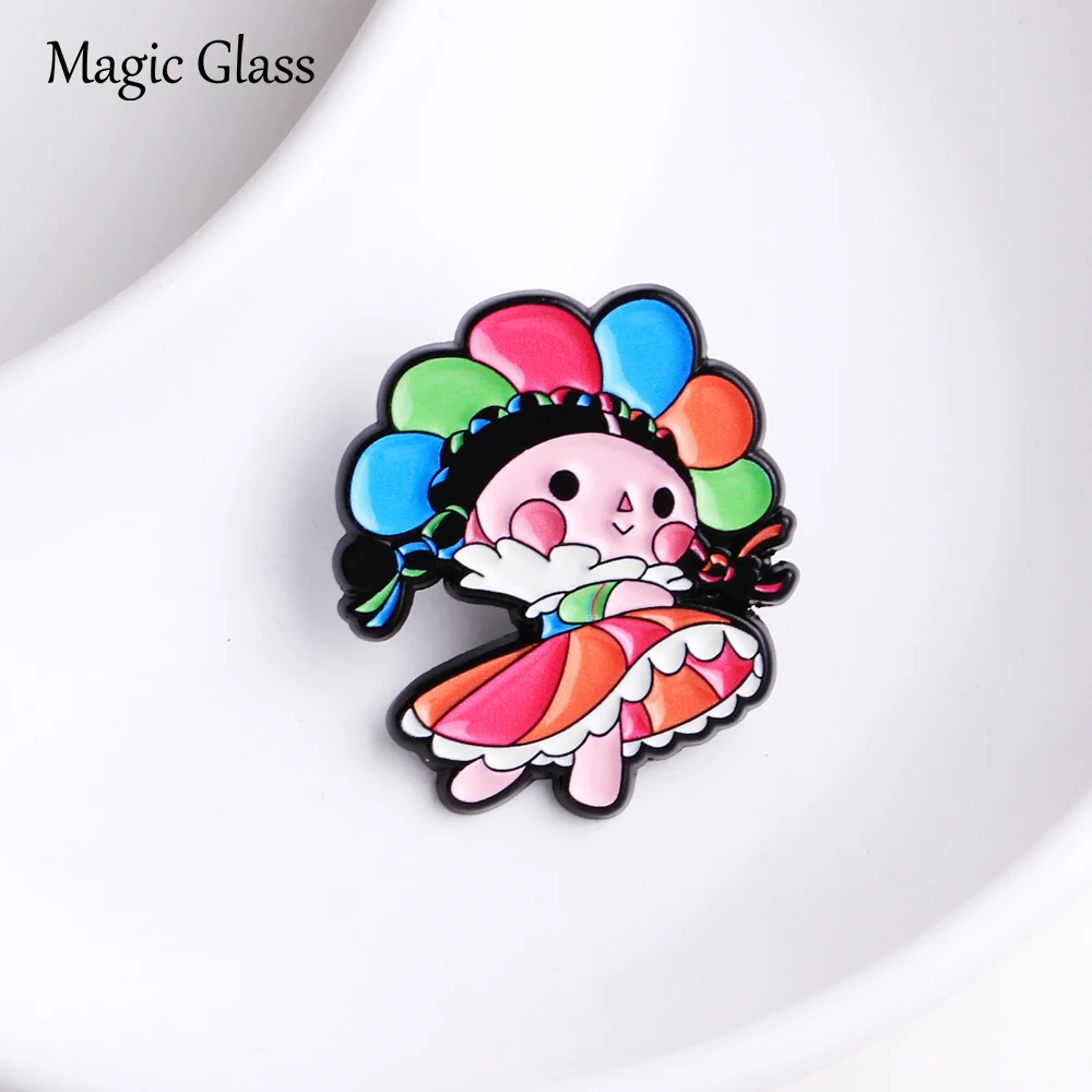 Cartoon Clown Girl Enamel Brooch Pin Cute Character With Balloons Lapel Badge Circus Style Backpack Hat Decor Jewelry Gift