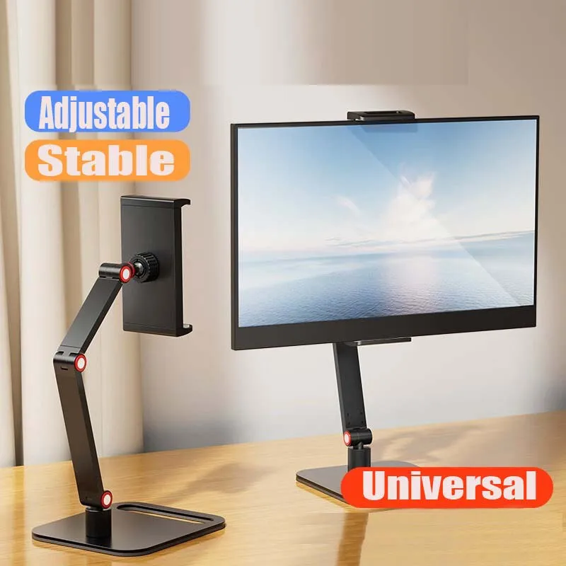 Portable Foldable Phone Tablet Bracket Desktop Support Dock Carbon Steel Holder Up to17.3inch Monitor Displayer Stand Clip Mount