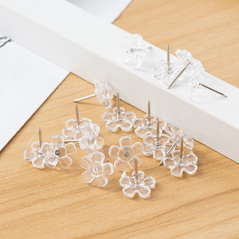 

100pcs Transparent Flower Shaped Pushpins Reusable Thumbtacks For Home Office Map Accessories Craft Decor Supply