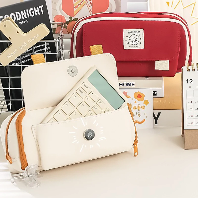 Cute Large Capacity Pencil Case Multifunctional Stationery Storage Bag Simple Dog Pencil Case Fashion Multi Layer Pencil Bag