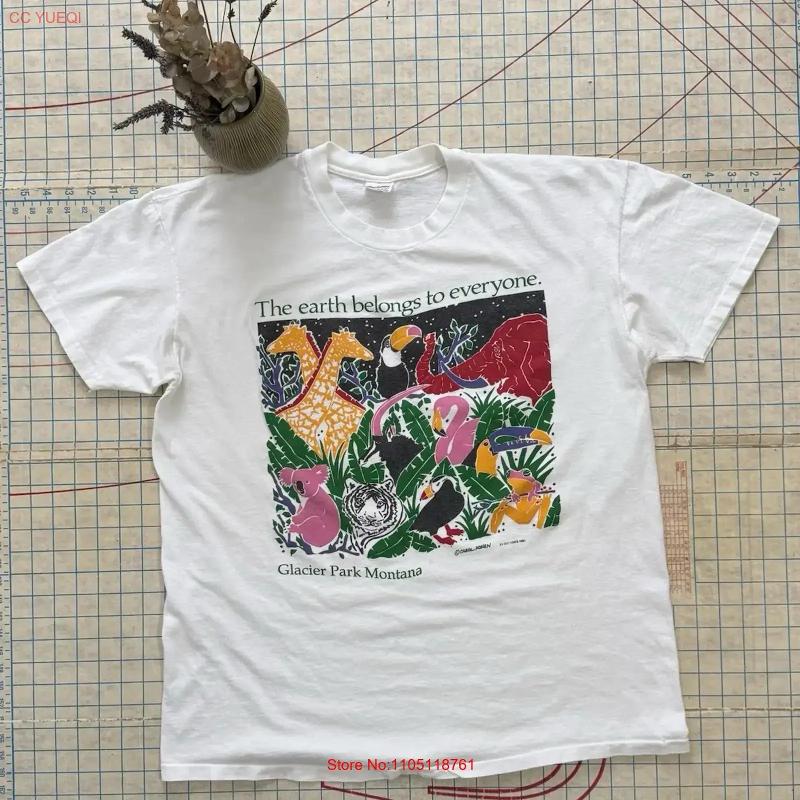 Vintage La Tierra pertenece a todos Animal Nature camiseta XL blanco vintage lavado ropa de diseñador gráfico versátil unisex