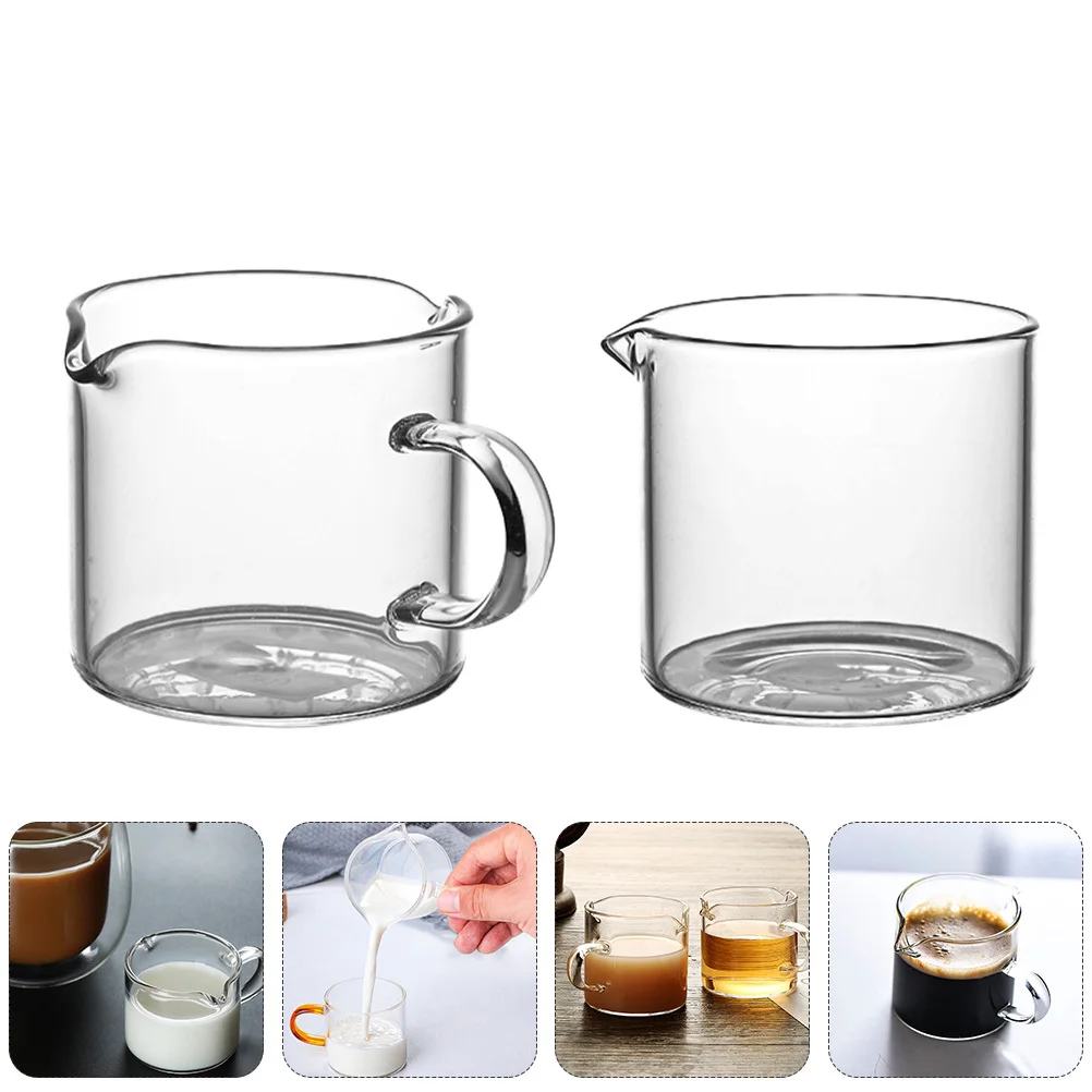 

2Pcs Double Spout Glass Creamer Cup for Coffee Tea Milk Dessert Pudding Ice Cream Mini Measuring Glassware Home Kitchen Utensils