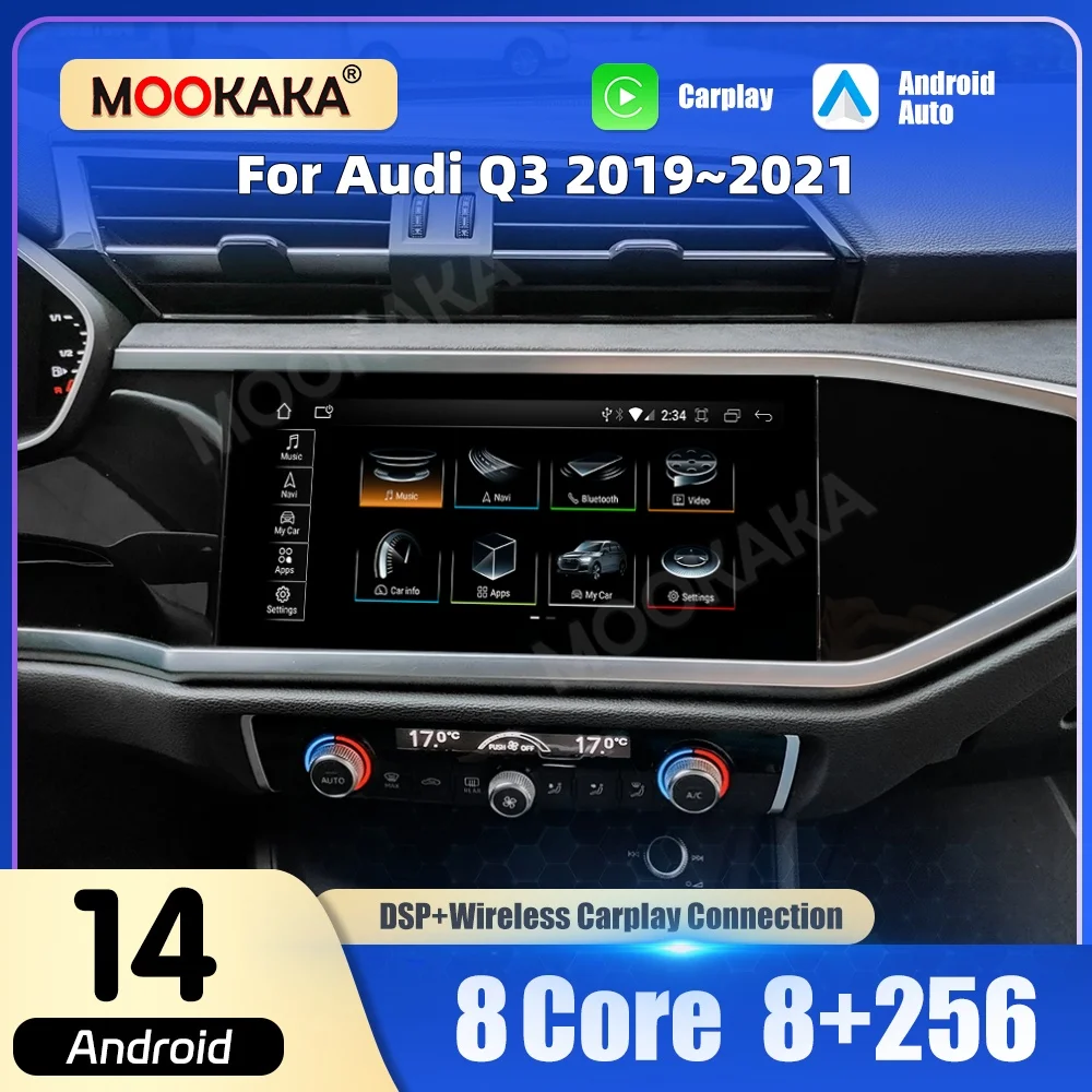 

10,1-дюймовый экран Carplay Android 14 для Audi Q3 2019 2020 2021, автомобильный радиоприемник, стерео мультимедийный плеер, GPS-навигация, головное устройство DSP