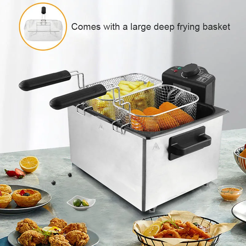 110V Stainless Steel Single Double Tank 5L Electric Deep Fryer Smokeless French Fries Chicken Frying Pot Grill Mini Hotpot Oven