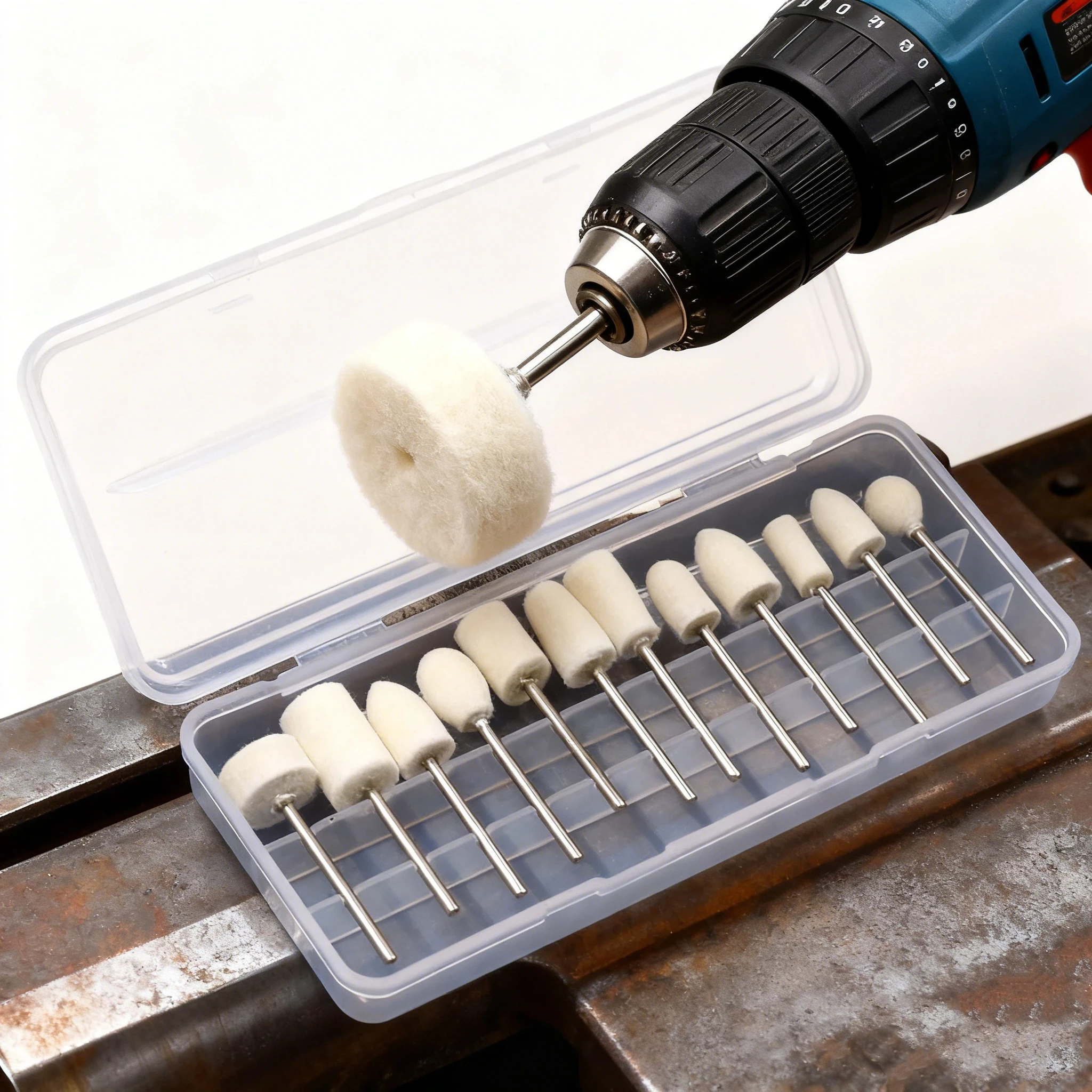 12 Stück Wollfilz-Polierscheibe, 8–11,8 mm Außendurchmesser, 2,35 mm Schaft für Drehwerkzeug