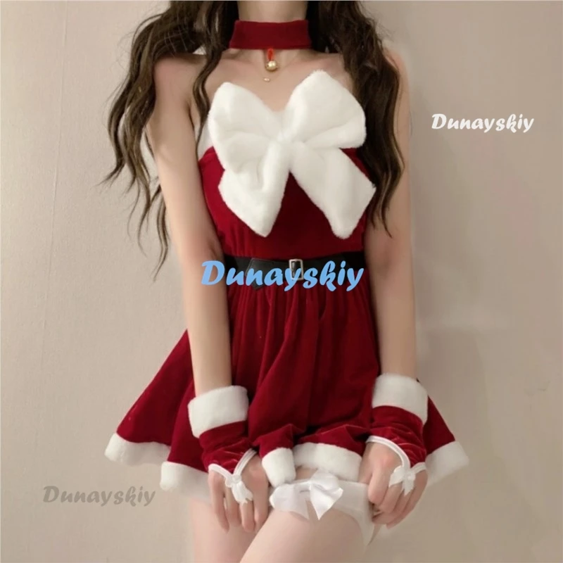 Trajes de natal sexy para mulheres papai noel cosplay festa de férias desempenho roupas meias uniforme pano streaming ao vivo