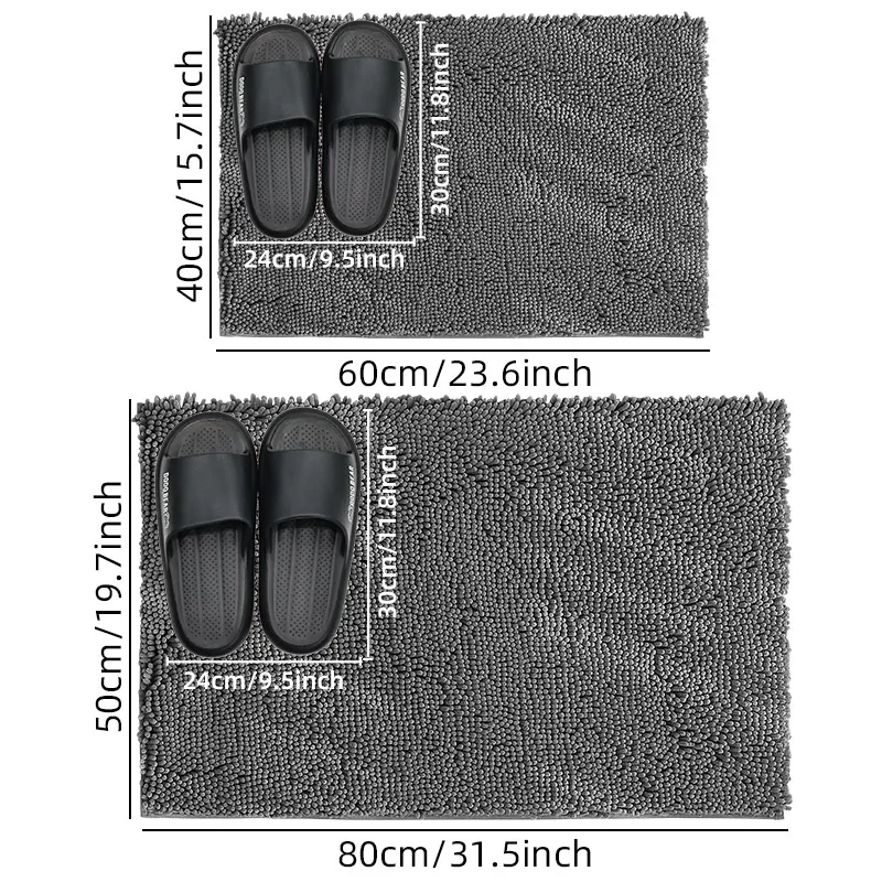 1 szt. 40 * 60 cm Niebieski miękki i chłonny dywanik szenilowy - antypoślizgowy i szybkoschnący dywanik pod prysznic do domowej łazienki - można prać w pralce — zdjęcie 4