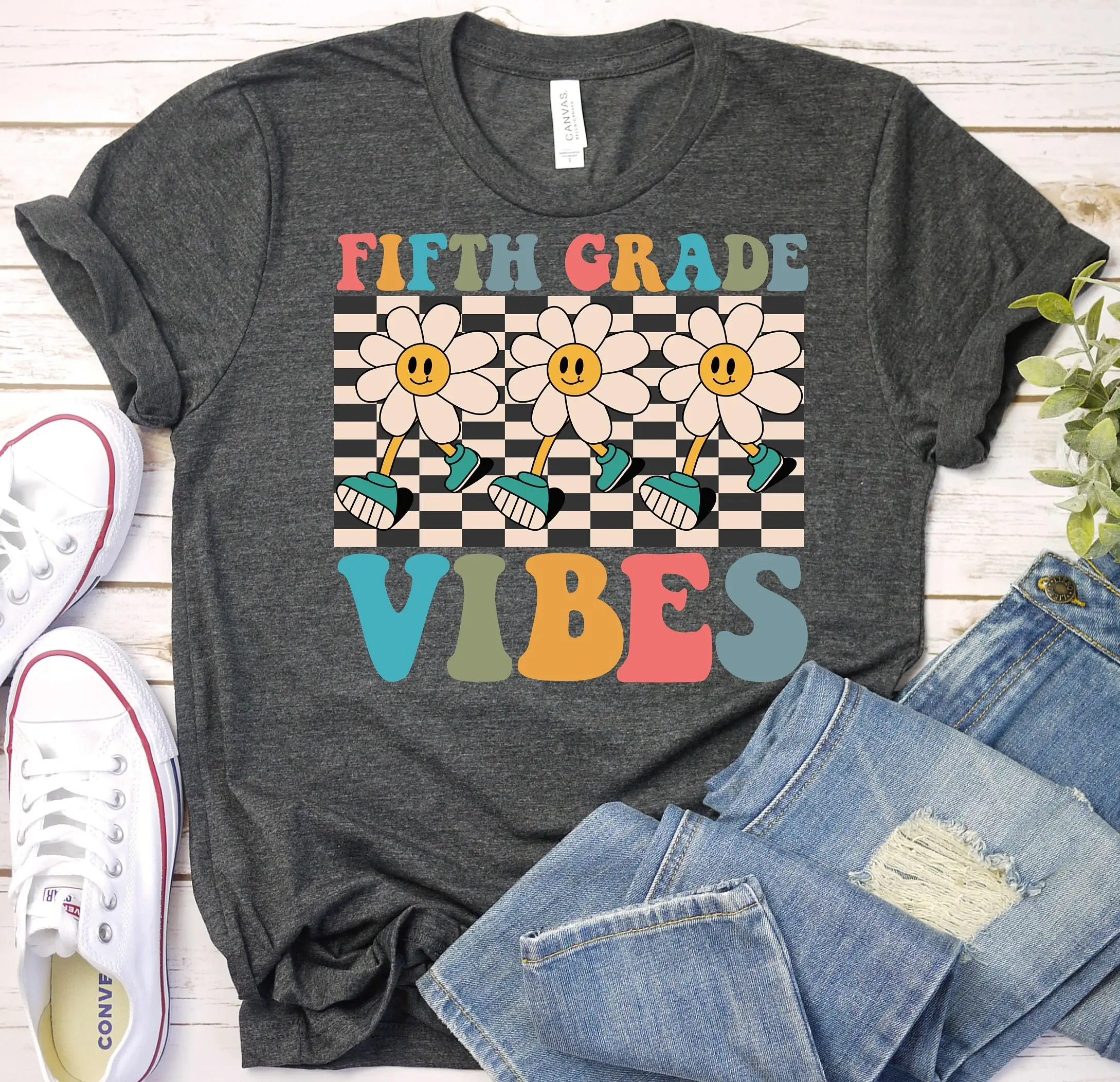 Fifth Grade Vibes 5Th Teacher T Shirt Retro Team Back To School 1St Day Of