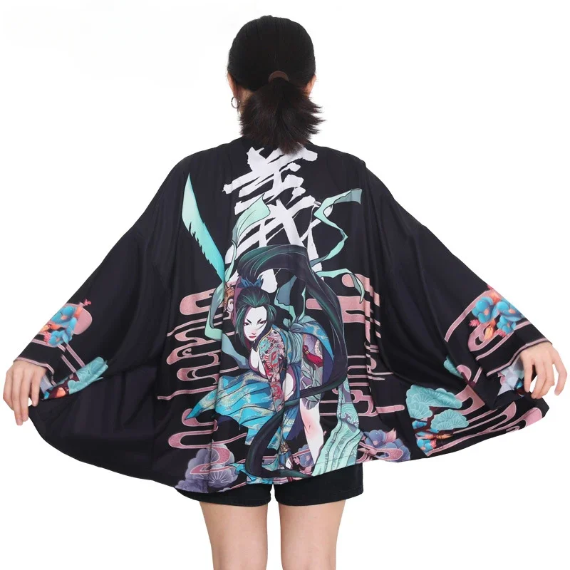 กิโมโนผู้หญิงชุดยูกาตะญี่ปุ่นหญิงผู้หญิงเอเชียเสื้อผ้ากิโมโนเสื้อสเวตเตอร์ถักผู้หญิงแบบดั้งเดิม Wave ปลาคาร์พพิมพ์กิโมโนเสื้อคลุมฮาโอริ