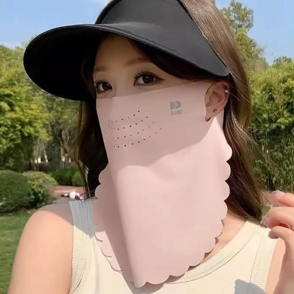 

Breathable Solid Color Sunscreen Mask UV Protection Sun Proof Bib Neck Wrap Cover Face Shield Face Cover Ice Silk Mask Windproof