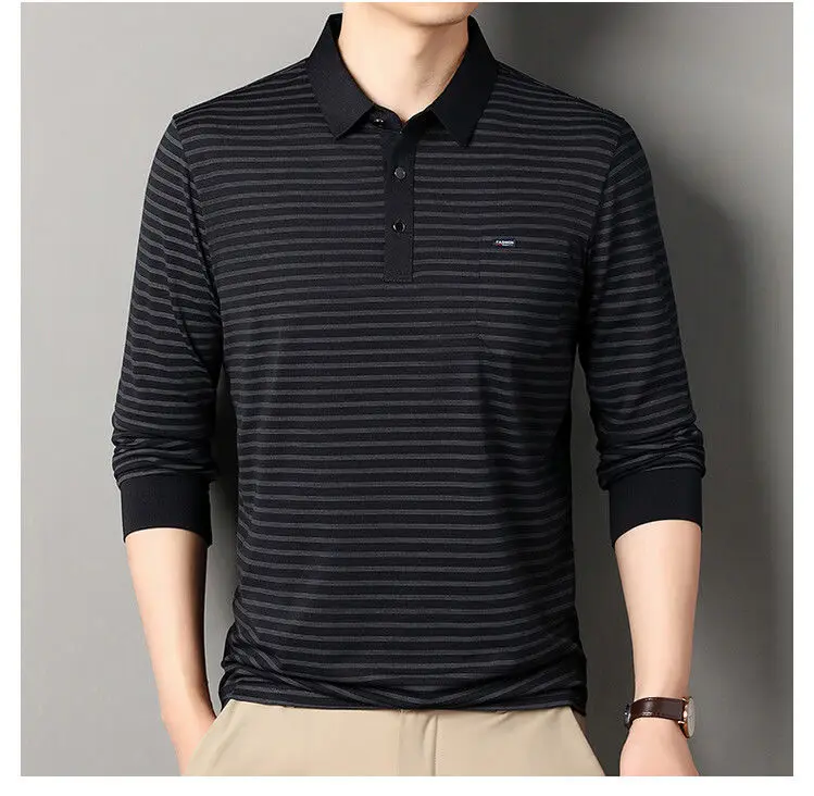 New Spring Autumn Middle-aged Men's Long Sleeve T-Shirt Relaxed Casual Polo Shirt