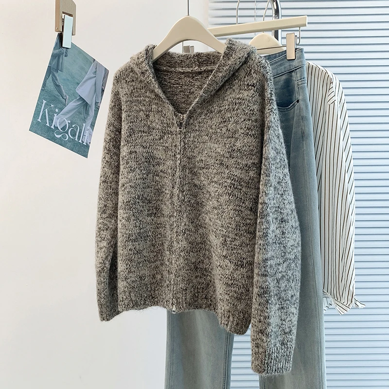 Fashionable Short Hooded Open Cardigan Sweater Casual Age-Defying Korean Style Women's Premium Feel Autumn Winter New Arrival