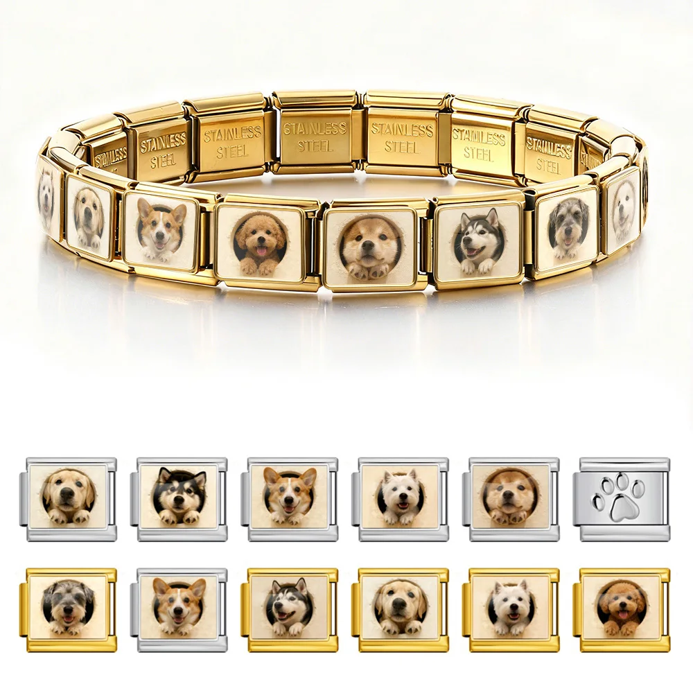 Cute Animal Dog Series Italian Link fit 9mm Stainless Steel Making Bracelet DIY Original Design 2026 Charm Jewelry Making Gifts