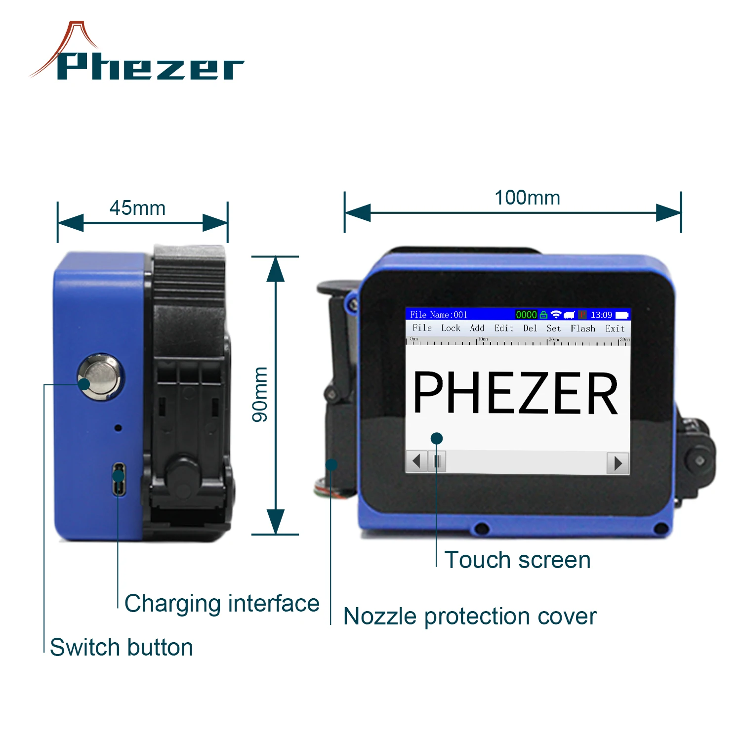 Imagem -05 - Phezer Pc12 12.7 mm Mini Impressora Portátil Destacável Mini Impressora qr Barra Código de Lote Data Número Logotipo Impressora Jato Tinta Portátil