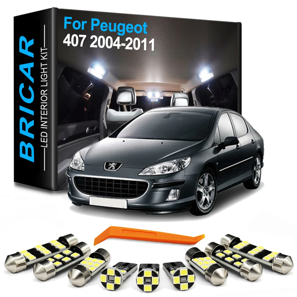 Bricar 18Pcs Canbus Interior LED Bulb Light Kit For Peugeot 407 2004 2005 2006 2007 2008 2009 2010 2011 Car Reading Trunk Lamp