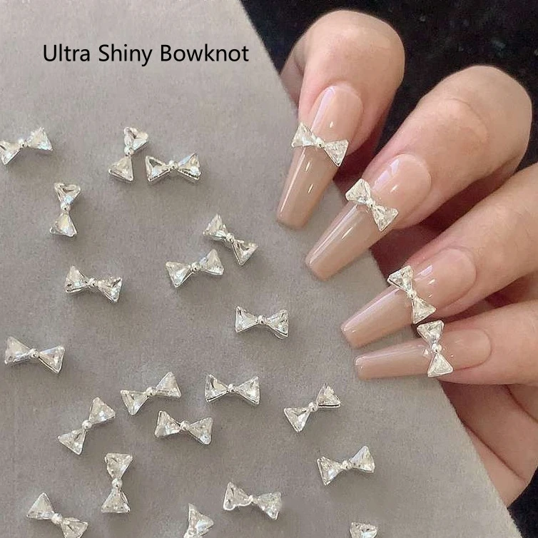 10Pcs Alloy Bow Nail Charms Super Sparkly Stacked Rhinestone Bowknot Nail Gems for Press‑on Nails DIY Nail Art