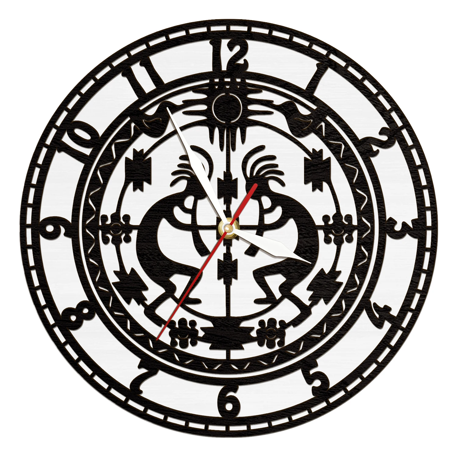 Kokopelli Native LED Lighting Wall Clock For Cabin Lodge Decor Southwestern Tribal Glowing Silhouette Luminous Wooden Wall Clock
