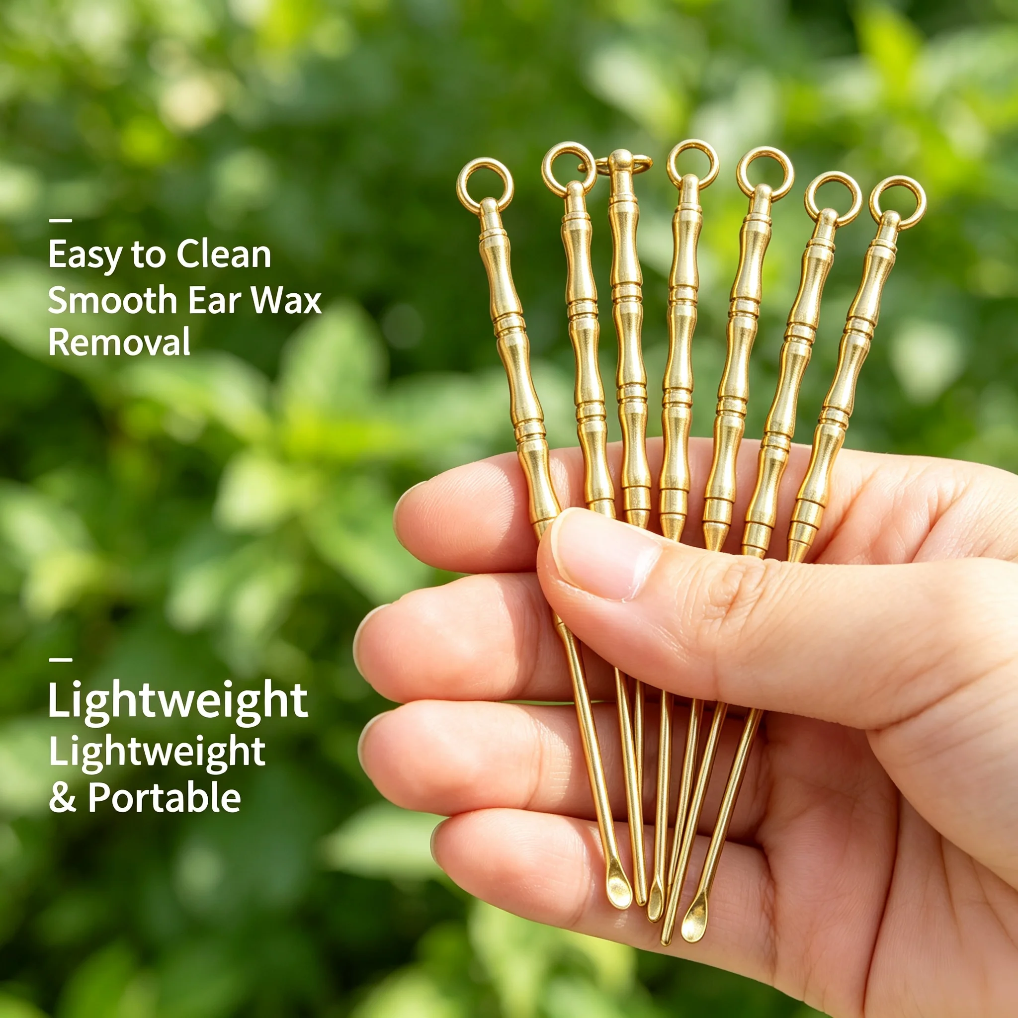 Vintage Brass Bamboo-Style Ear Picks, Set of 5 or 10, Handmade Copper Ear Picks, Portable Keychain Ear Cleaners, Home Use Ear Cleaning Tools with Non-Slip Handle - view 5