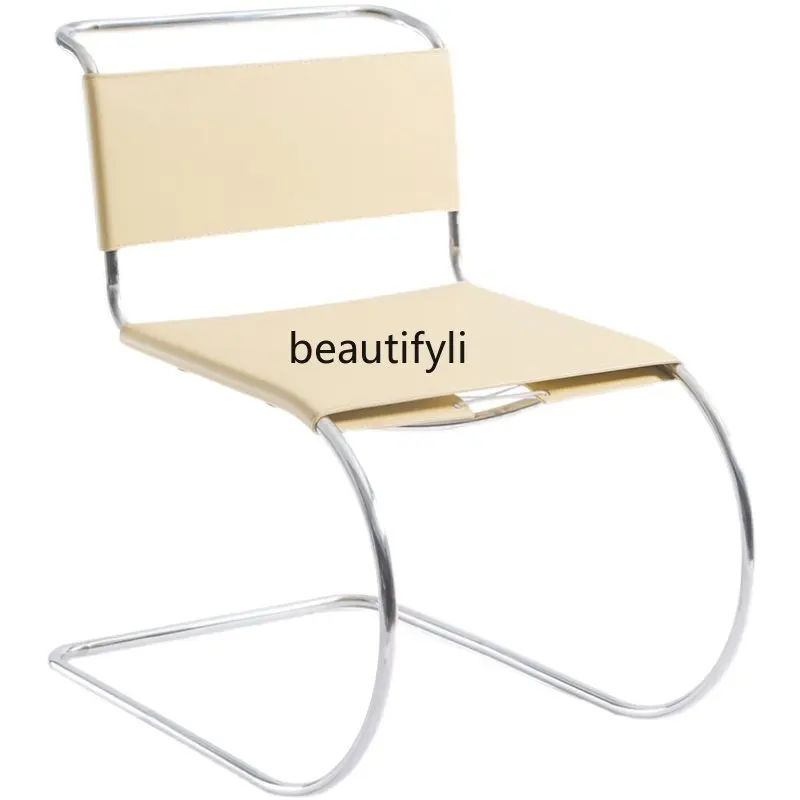 zq  Stainless Steel Chair Retro Cantilever Chair Leather Backrest Study Office Desk Chair