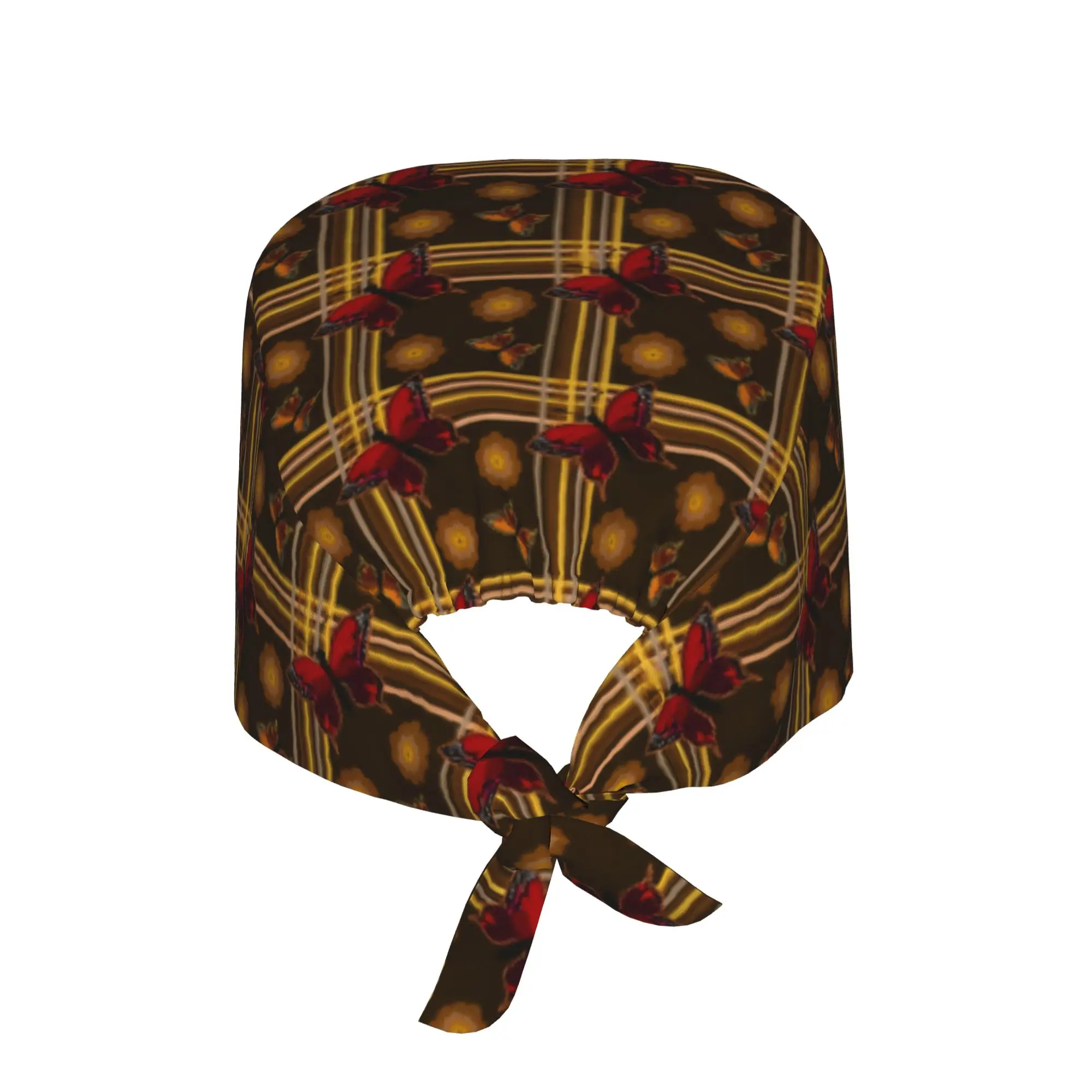 Butterfly Colourful Square Checkered Plaid  Medical Staff Scrubs Hat Unisex  For Chef Hat Scrub Caps