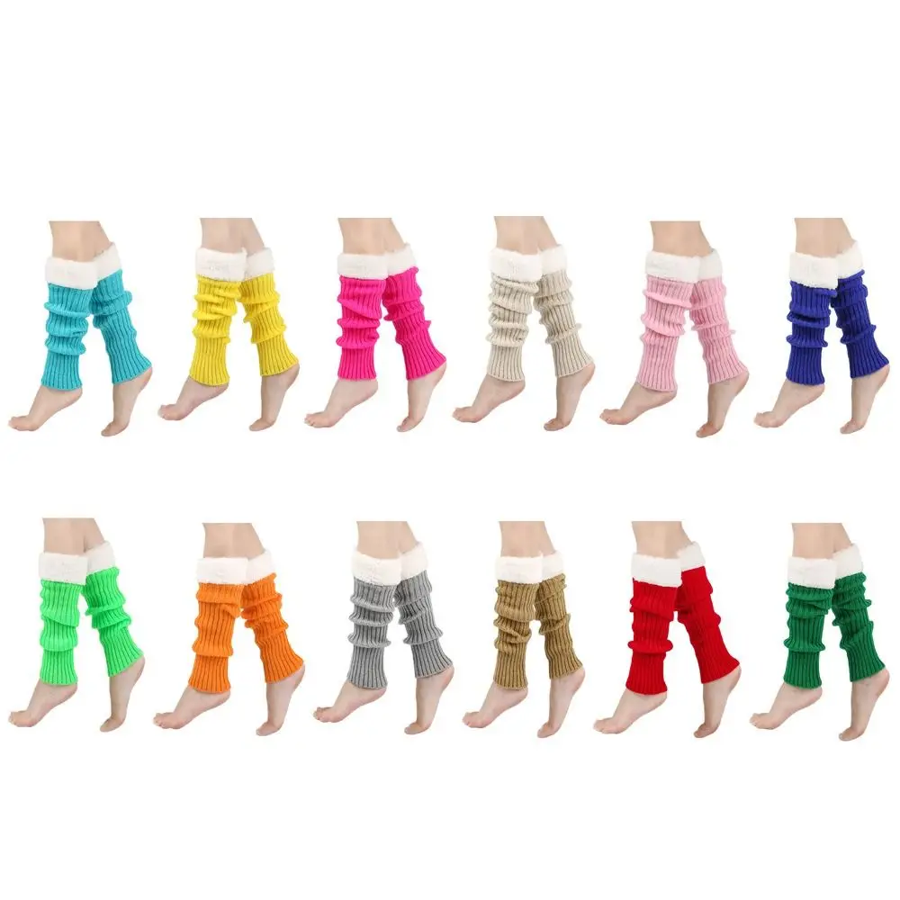 

Plush Christmas Knitted Leg Cover Leg Warmer Candy Color Stacked Christmas Leg Sleeve Foot Cover JK Lolitas Strap Leg Socks