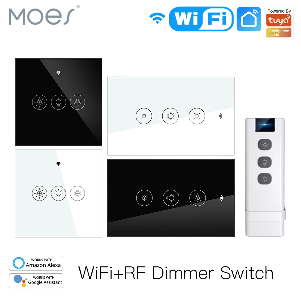 MOES Wifi Smart Wall Touch Light Dimmer Switch Smart Life Tuya APP Remote Control Works with Amazon Alexa and Google Home