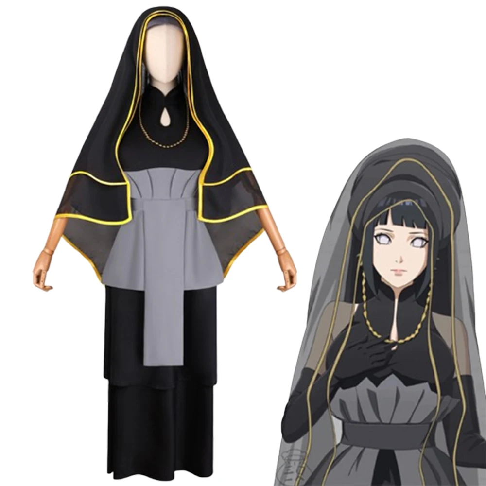 

2026 Pakaian Perkahwinan Hyuga Hinata, Kostum Cosplay Costume Black Wedding Dress Set with Veil for Anime Fans & Cosplay Events