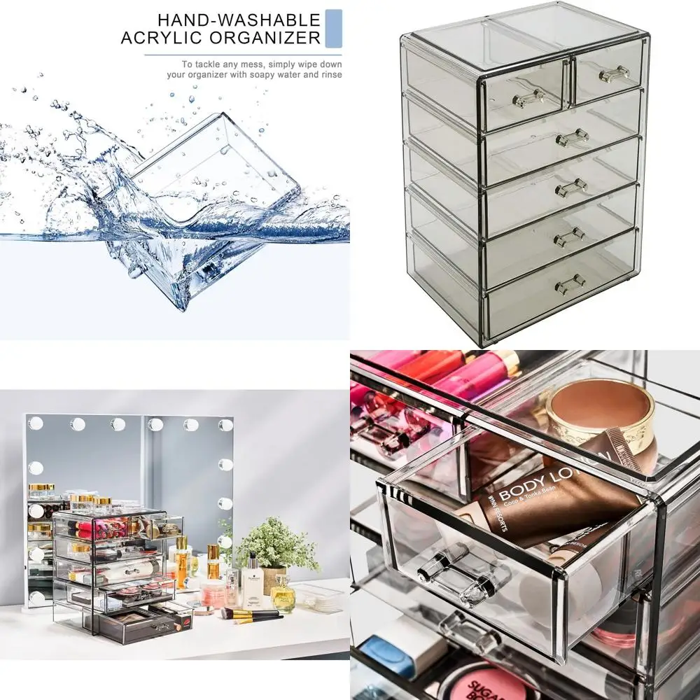 

Large Clear Acrylic Makeup & Jewelry Organizer with 4 Drawers and 2 Small Compartments for Vanity, Bathroom, Dorm, and Closet St