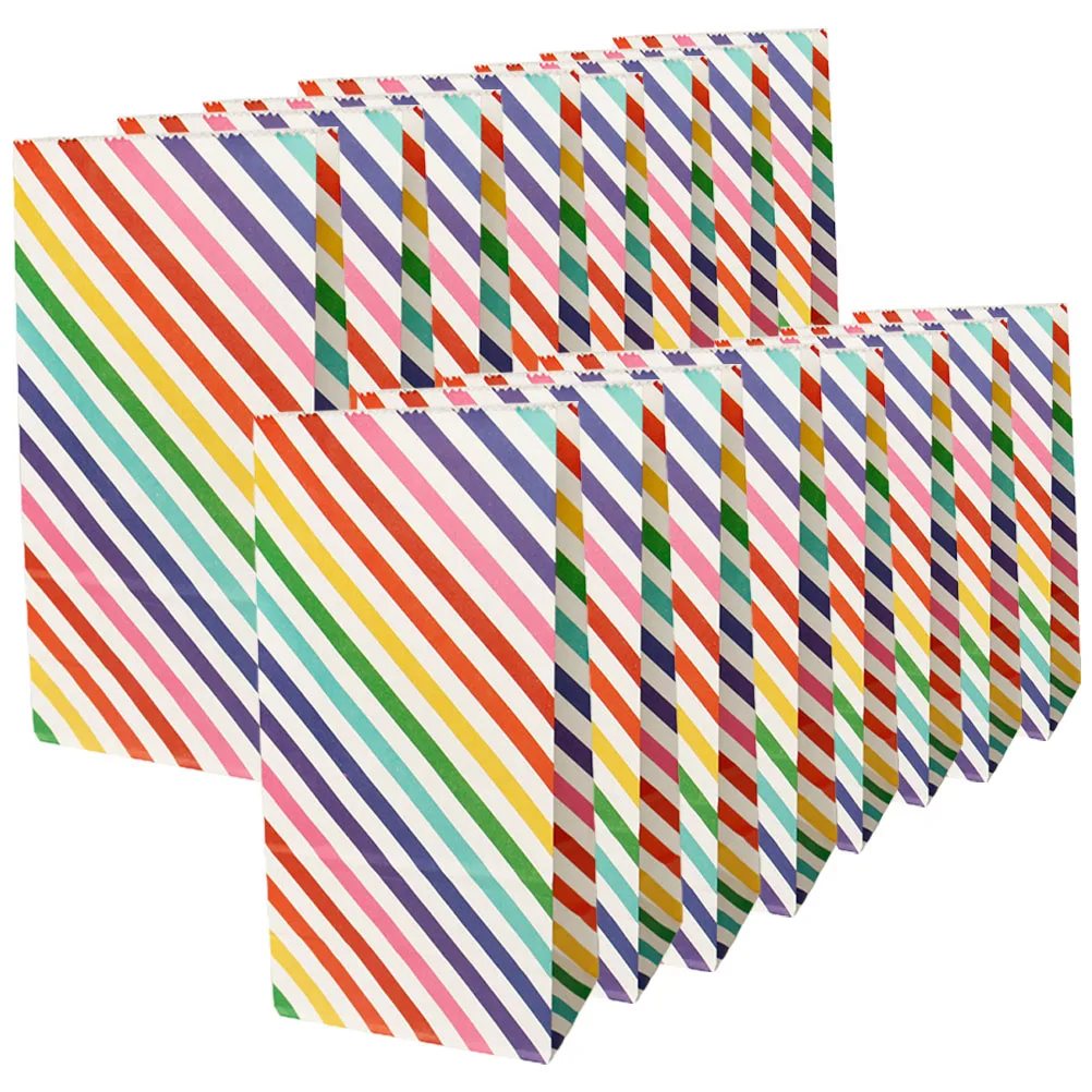 

30pcs Colorful Candy Birthday Party Favor Kraft Paper Goodie Bags for Kids Rainbow Striped Treat Bags Gift Packaging