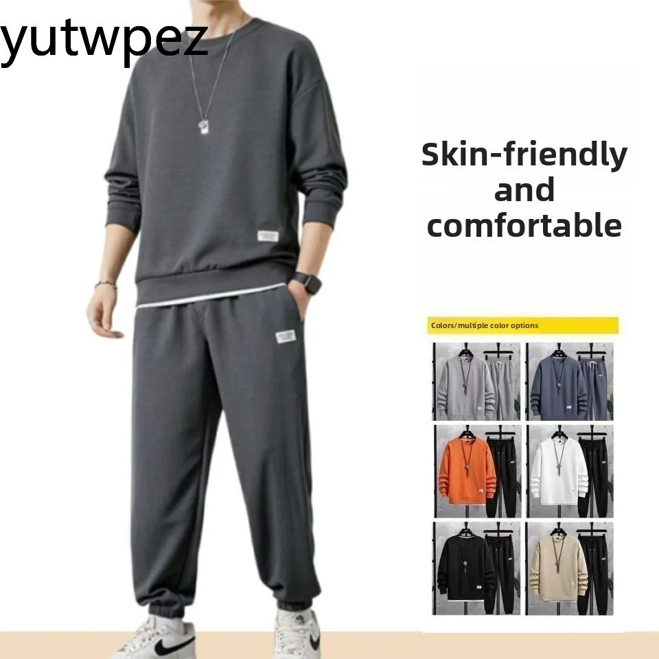 Outerwear Sports Running Men's Waffle Casual Sweat Suit T-Shirt Sweatpants Trend Tracksuit Fashion Two Piece Set Outdoor Hiking