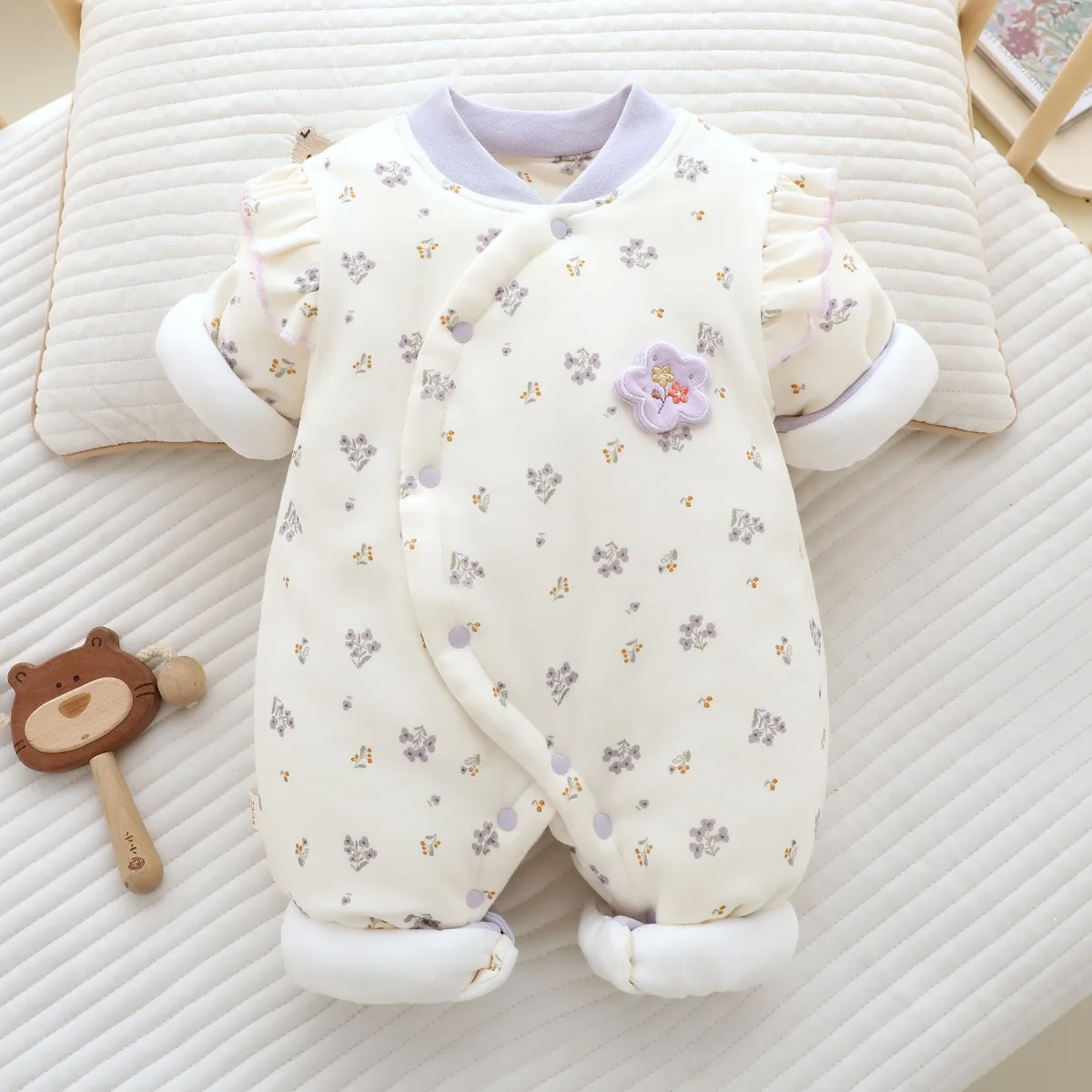 Newborn Baby Warm Romper Soft Cotton Shell Padded Jumpsuit Long Sleeve Cute Print Infant Bodysuit Unisex 0-18M Fall Winter