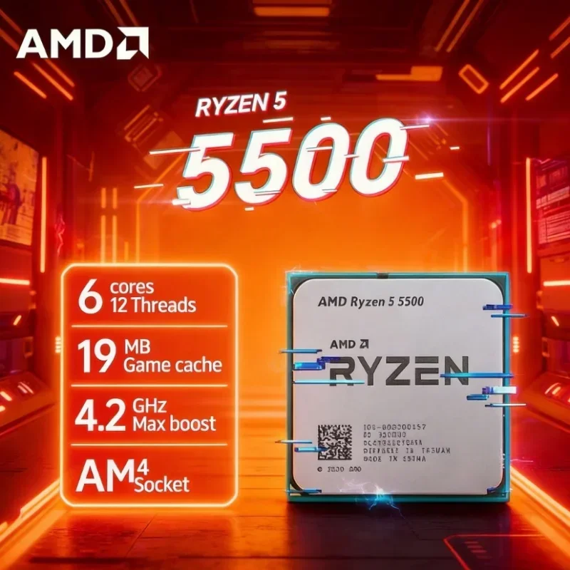 AMD Ryzen 5 5500 Zen3 Architecture Gaming CPU 6 Core 12 Thread AM4 Socket 16MB L3 Cache 4.2GHz Boost 65W Desktop Processor Witho