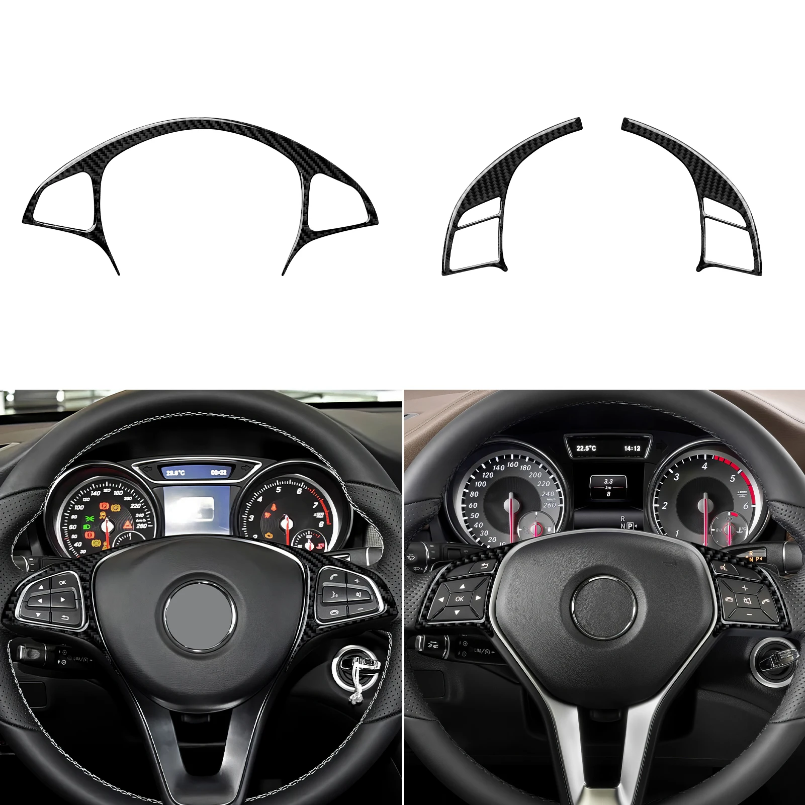 Car Steering Wheel Button Panel.Carbon Fiber Interior Sticker.For Mercedes Benz A-Class W176 B-Class W246 CLA C117 GLA X156 Trim