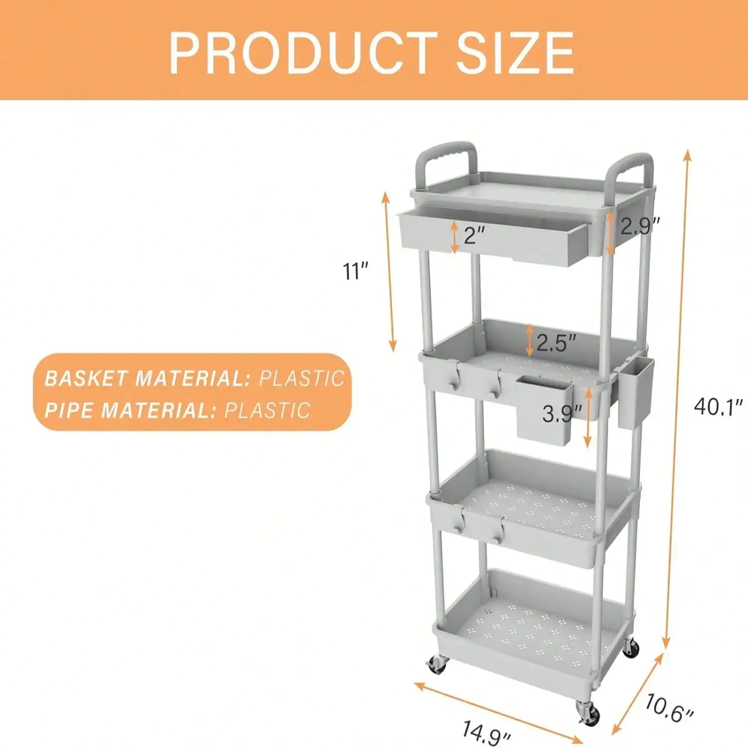 عربة أدوات دوارة بمقبض: وحدة رفوف تخزين متنقلة متعددة الوظائف للمنزل والمكتب #5