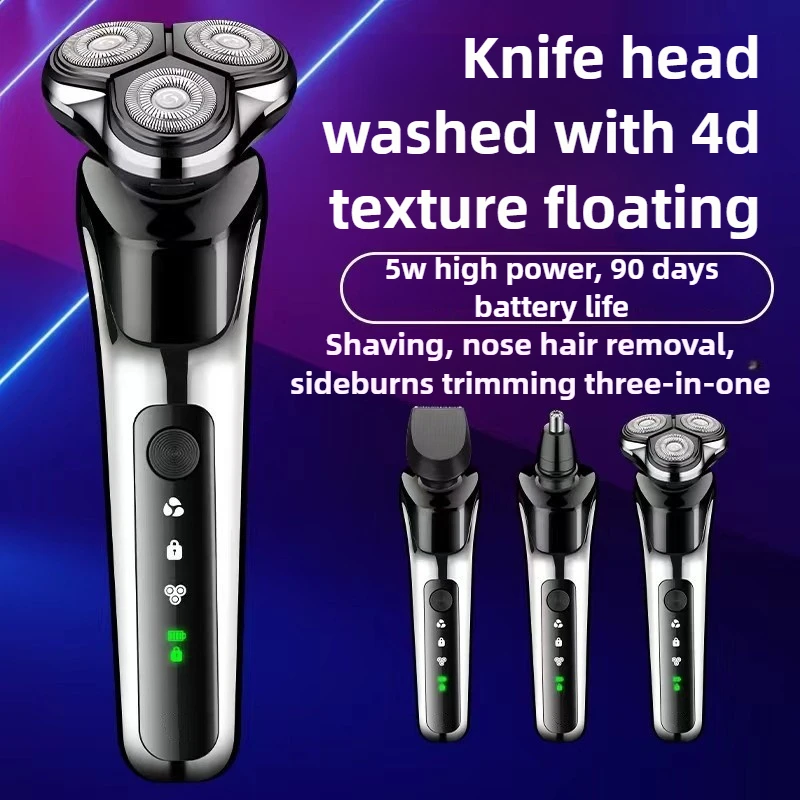 Multifunctional 3-in-1 Razor Men's Electric Shaver High-power 4D Beard Knife Type-c Rechargeable Shaving Repairing Nasal Hair