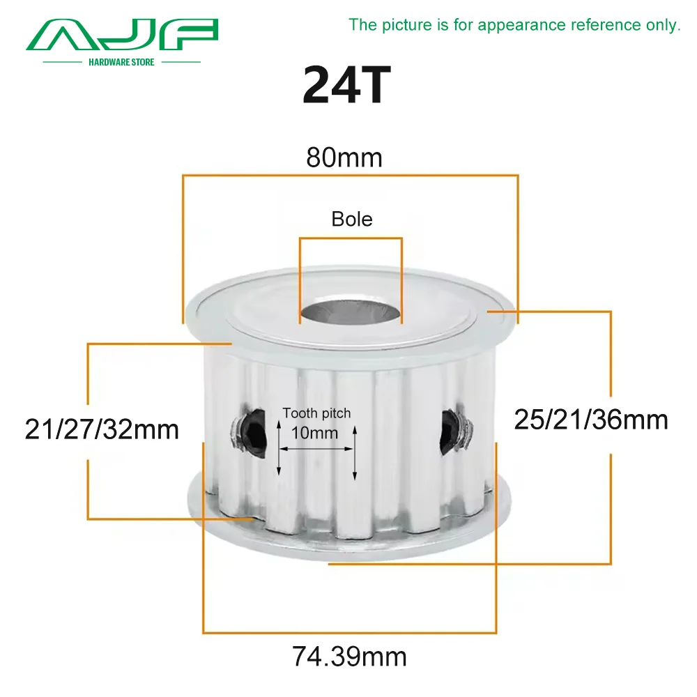 T10 Timing Pulley 24T/25Teeth AF Type T10 Synchronous Wheel Bore 8-30mm Belt Width 20/25/30mm