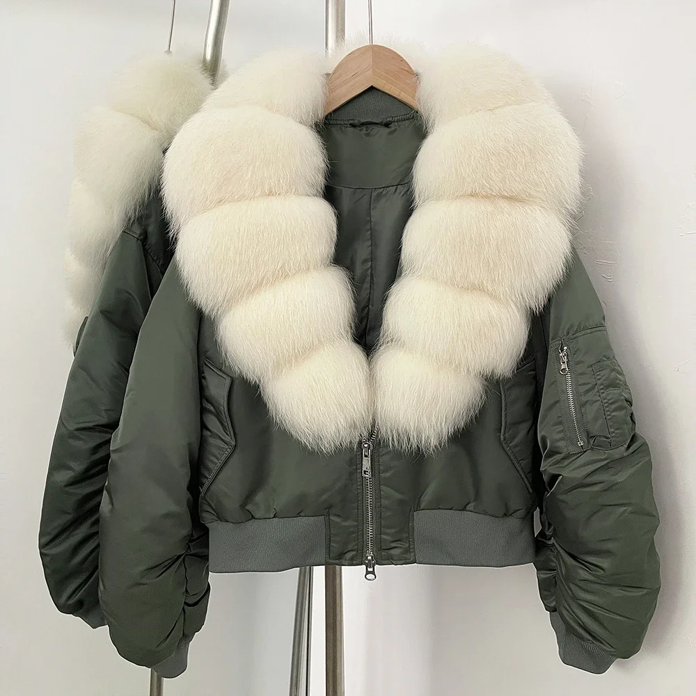 Frauen Weiße Ente Unten Jacke Echtpelz Realität Pelzmantel Weiblichen Kurzen Parkas Neue Herbst Winter Große Natürliche Fuchs Pelz mantel Feder