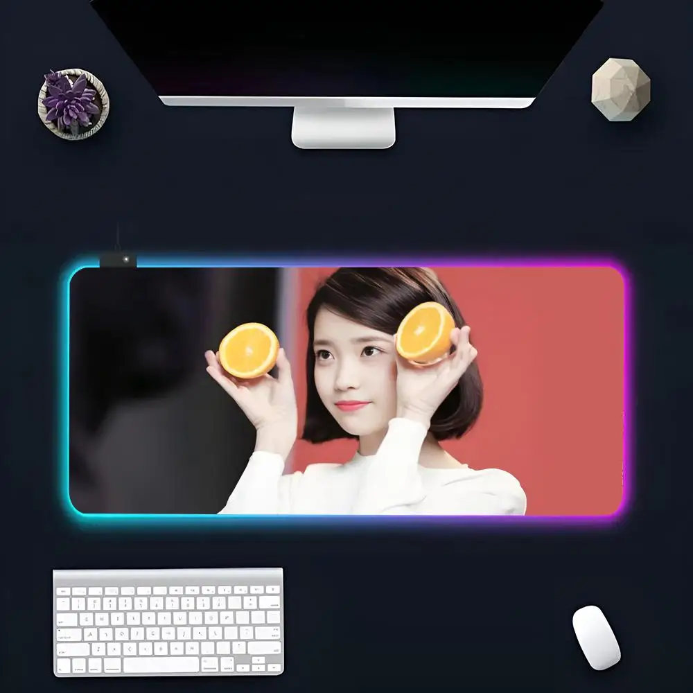 Singer I-IU L-Lee J-Ji-Eunss MINISO Mouse Pad RGB Gaming Mousepad LED Large Gamer Mousepads XXL Keyboard Pads Luminous Desk Mat