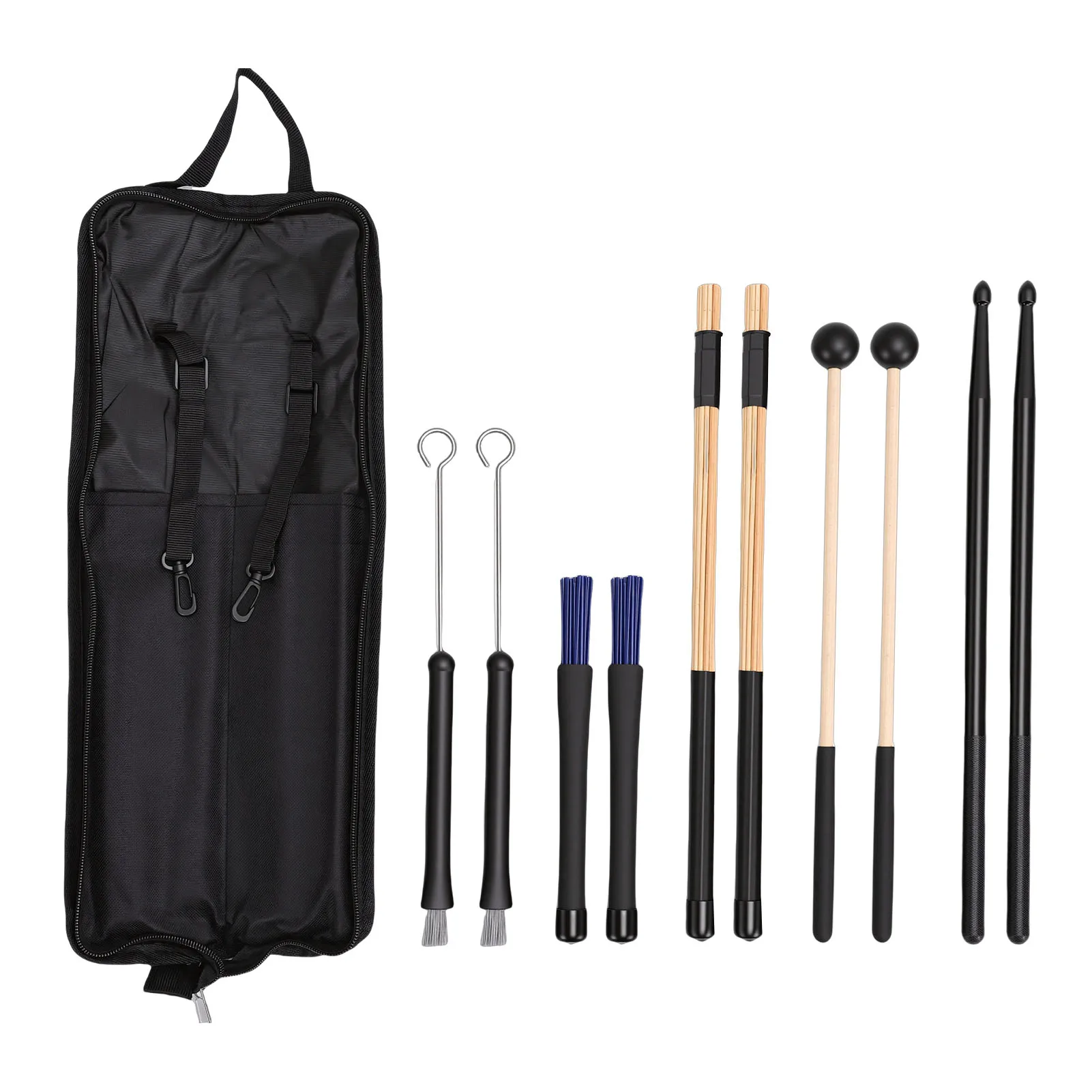 

Bamboo Bundle Drumsticks Drumstick Set 5 Pairs Drum Sticks Mallets Brushes with Oxford Cloth Bag for Practice Performance