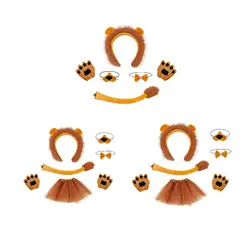 Lion Ears Noise Bow Tie Tail Palms Set Animal Costume Accessories for Carnivals Movie Props Holidays Stage Show Themed Party