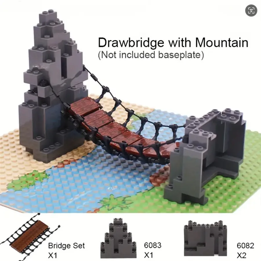 Mountain Jungle Forest Drawbridge Building Blocks Set Creative DIY Construction Bricks Kit Compatible with 6083 6082 63141