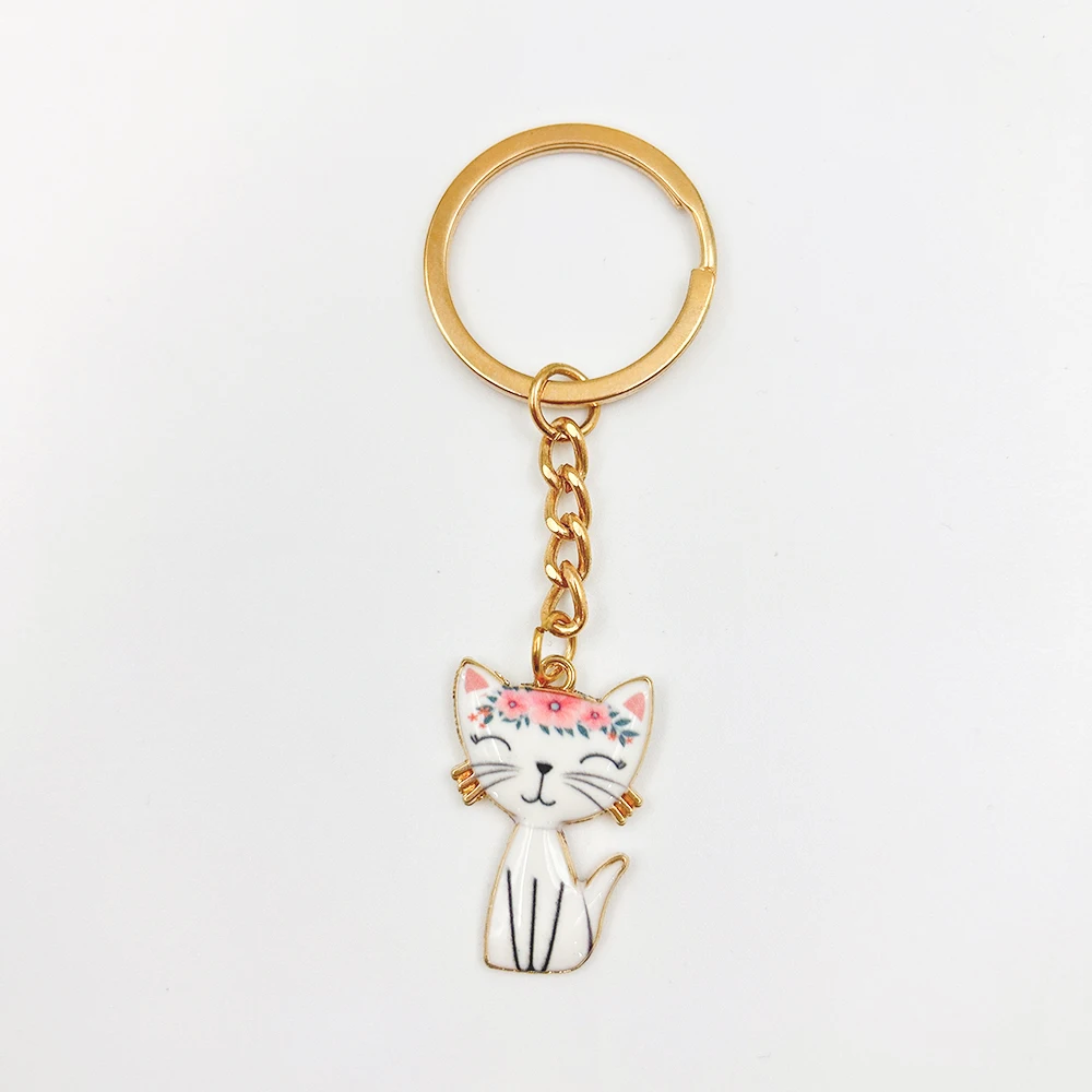 Gato óleo esmalte chaveiro para mulheres, encantos bonitos, chaveiro do carro, presente criança jóias, nova moda