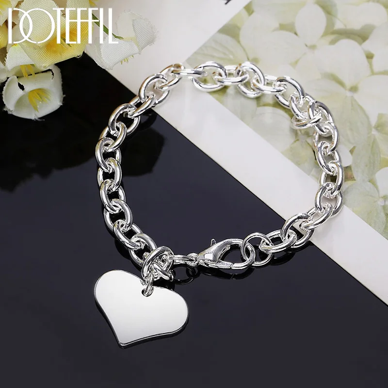 Simple Heart Card  Silver Color Bracelets For Women Chain Wedding Party Lady Valentine'S Day Gifts Jewelry