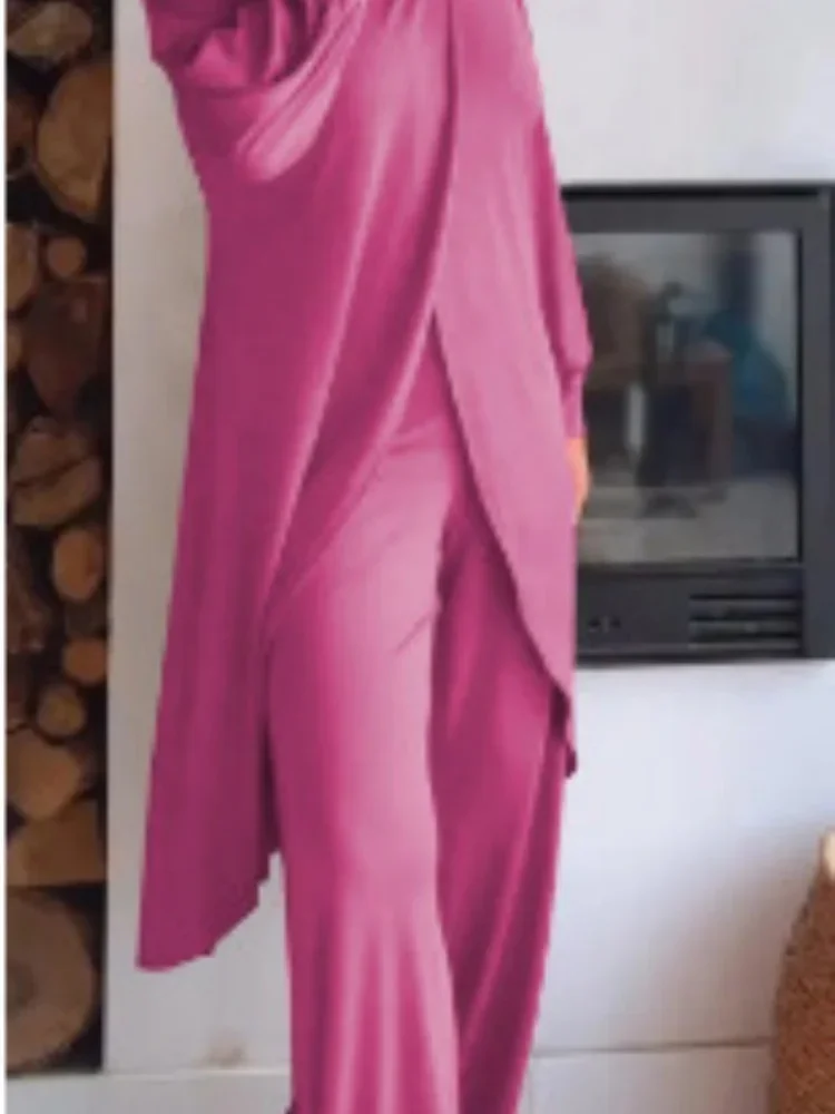 

Comfortable Solid Color Long Sleeve Suit Wide Leg Pants Irregular Fashion Casual Crossover Plus Size Two Pieces