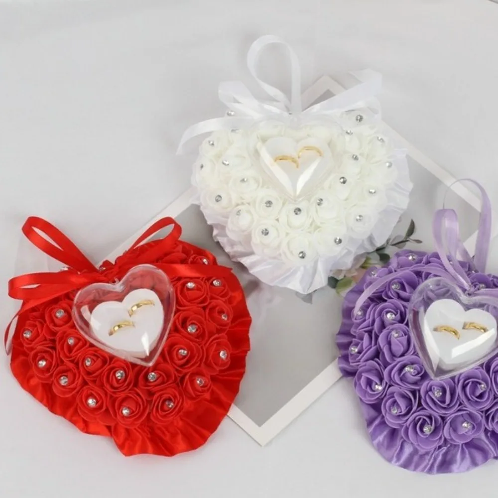 Romantic Wedding Ring Pillow European Transparent Box Heart Ring Pillow Elegant Jewelry Case Valentine's Day Favors