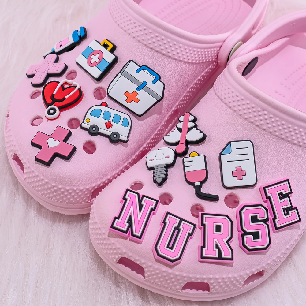 13pcs Nurse's Day Doctor Medicine Shoe Charms Heart Pink Cloth Clog Charms White Tooth Girls Shoe Decorations Party Favor