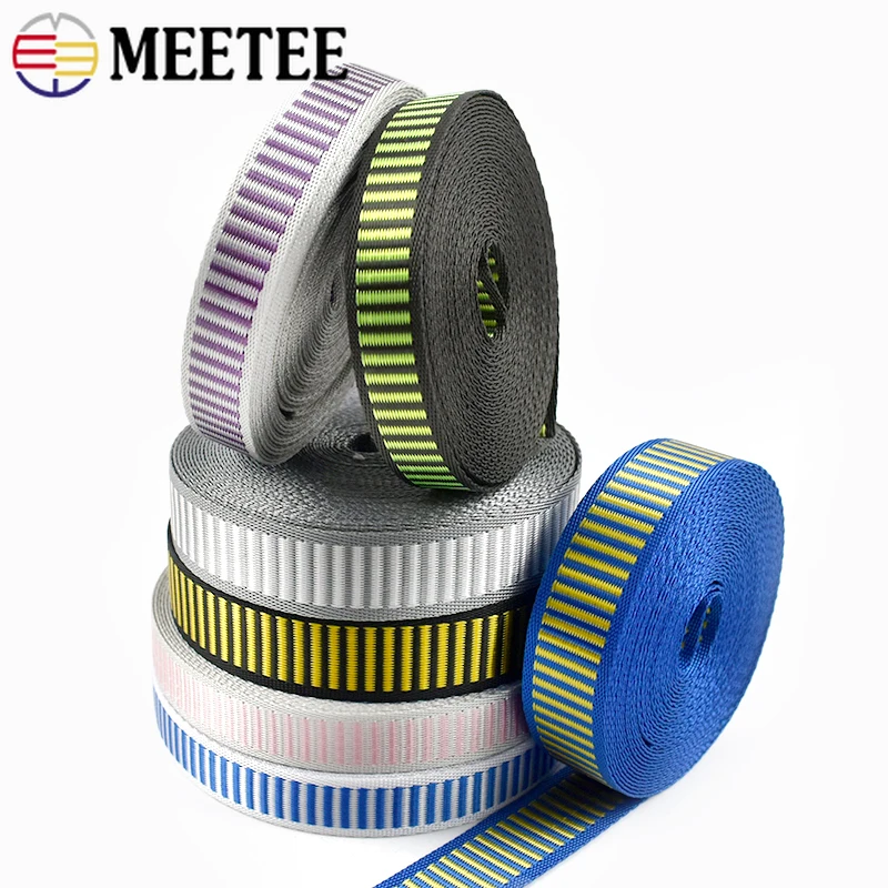 

10M Meetee 15/20mm Stripe Nylon Ribbon Band Clothing Decor Webbing Tape Helmet Strap Safety Bias Binding DIY Sewing Accessories