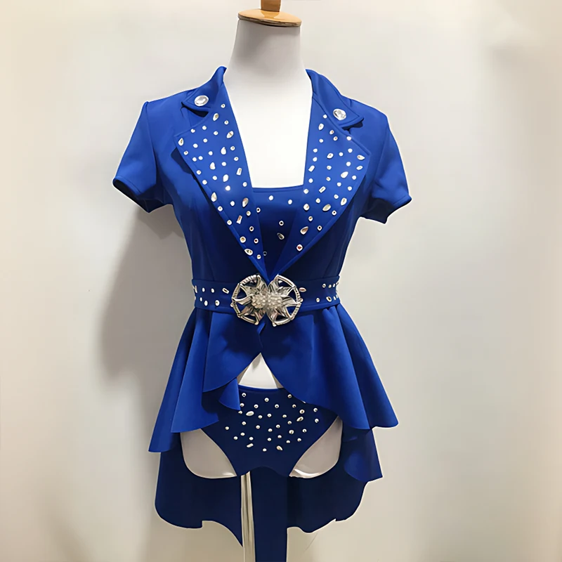 

Blue Gogo Dancer Clothing Women's Performance Costume Singer Ds Stage Clothes Nightclub Bar Dancewear Sexy Bikini Rave Wear 2333