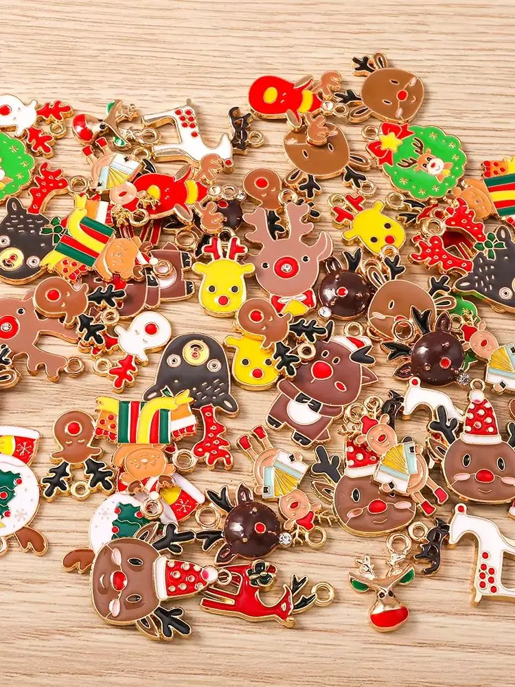 Tusember 20 Stück Niedliche Emaille-Weihnachts-Hirsch-Anhänger für Schmuckherstellung, Ohrringe, Halsketten, handgefertigte Accessoires – Detail 1